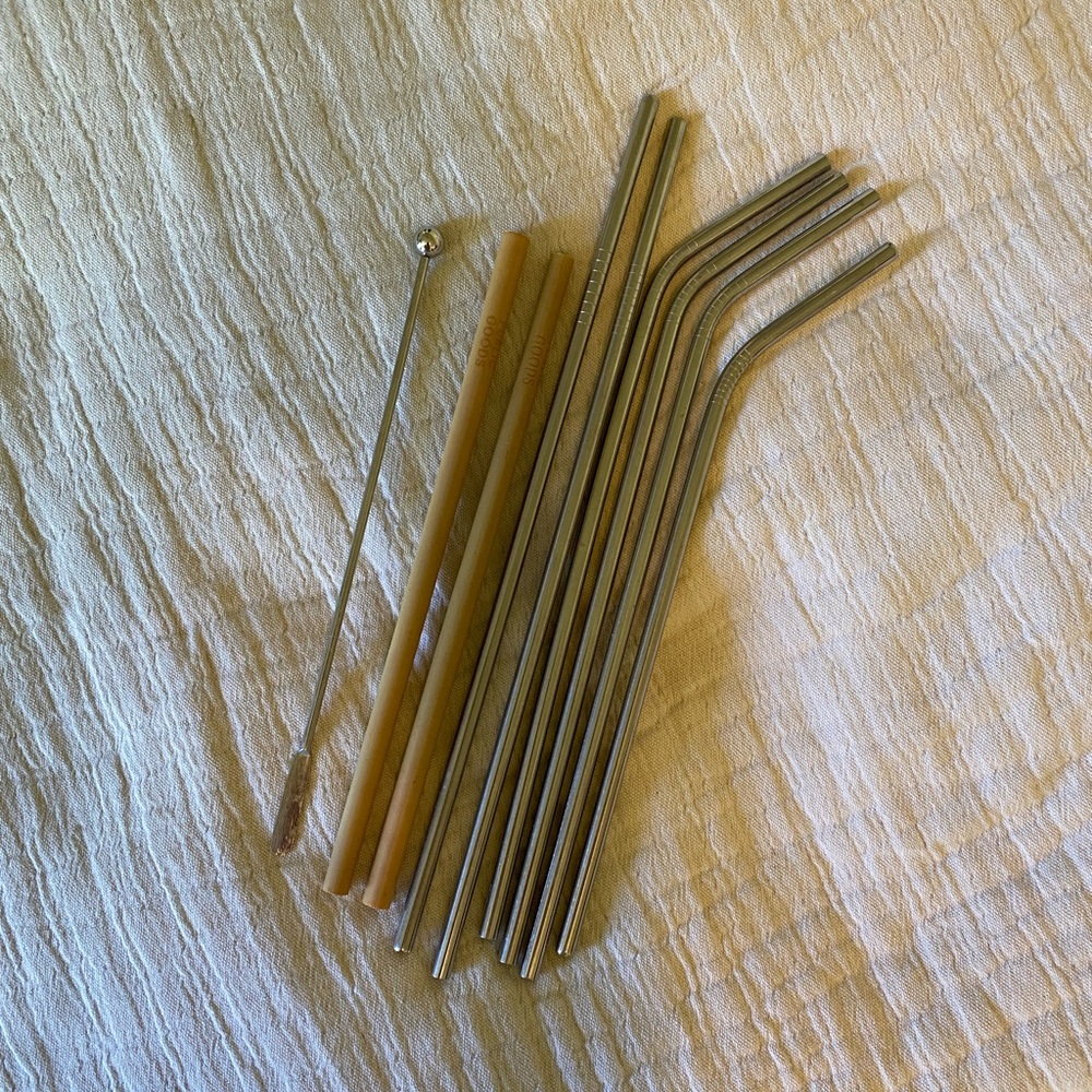 Reusable Metal and Bamboo Straw Set